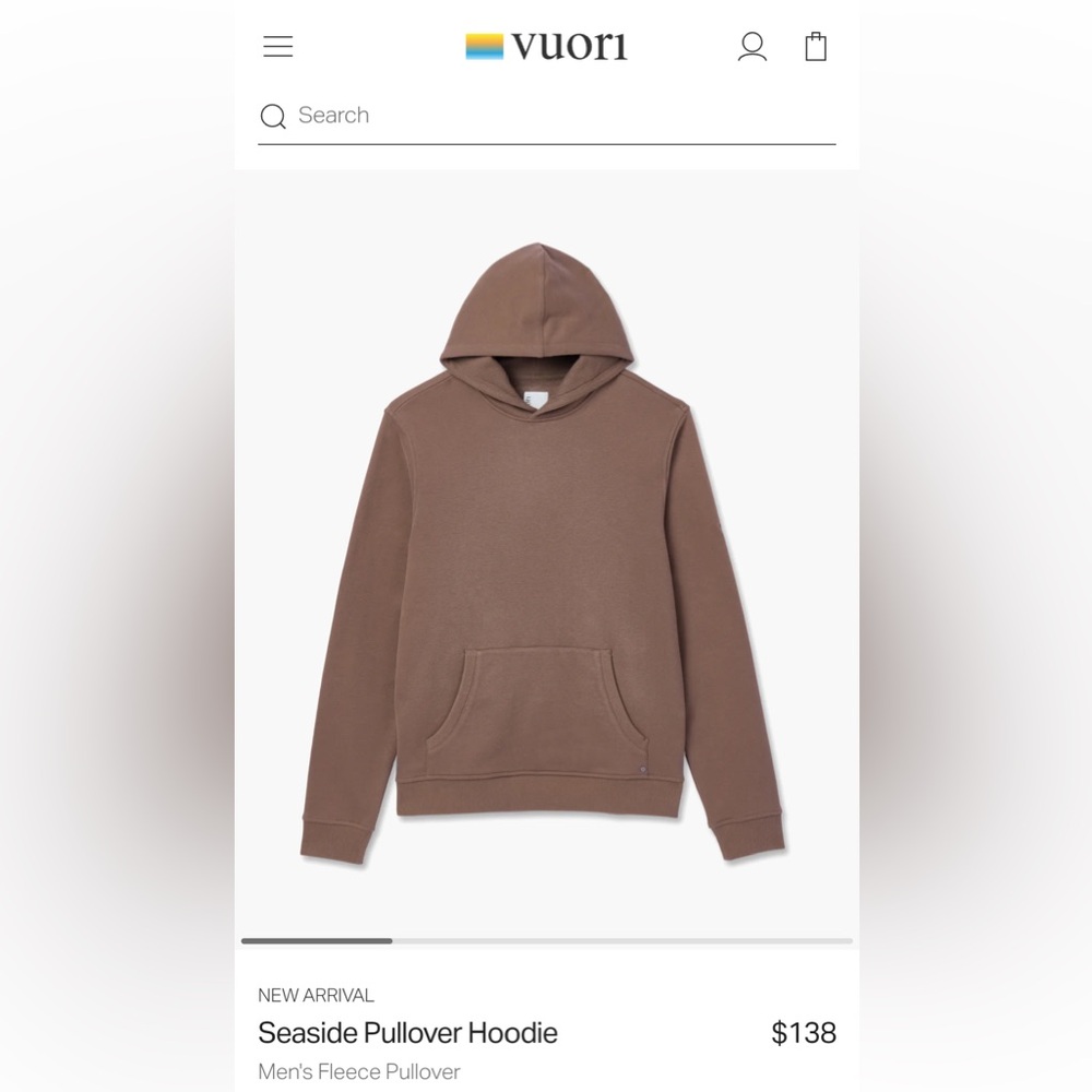 Vuori Brown Men's Fleece Pullover Hoodie